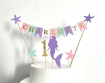 Mermaid Cake Bunting Topper Personalized Name & Age – Under the Sea
