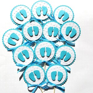 Fußabdruck Cupcake Toppers, Fußabdruck Baby Shower. Baby Girl oder Baby Boy Fußabdruck Cupcake Toppers Baby Shower Dekoration Gender Reveal Party Aqua