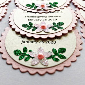 Pink Floral Favor Tags. Flower Baptism Favour Tags, First Communion, Christening Tags, Bridal Shower, Baby Shower Wedding Thank You Tags image 3