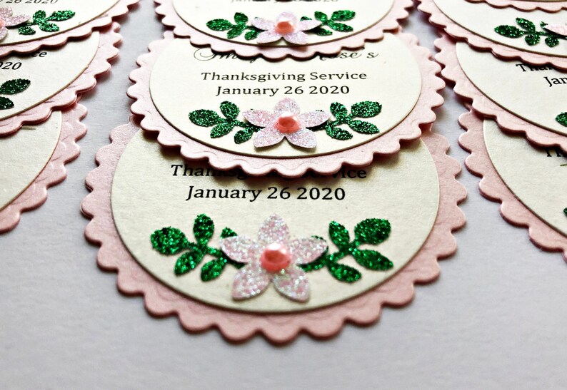 Pink Floral Favor Tags. Flower Baptism Favour Tags, First Communion, Christening Tags, Bridal Shower, Baby Shower Wedding Thank You Tags image 3