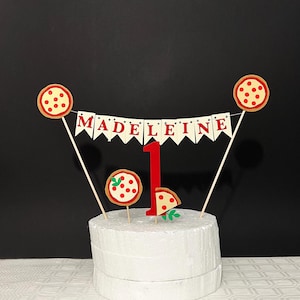 Pizza 1st Birthday Party Decor - Pizza Party Cake Topper Pizza Cake Bunting, Pizza Birthday Banner, Slice of Fun Italian Party Cake Smash