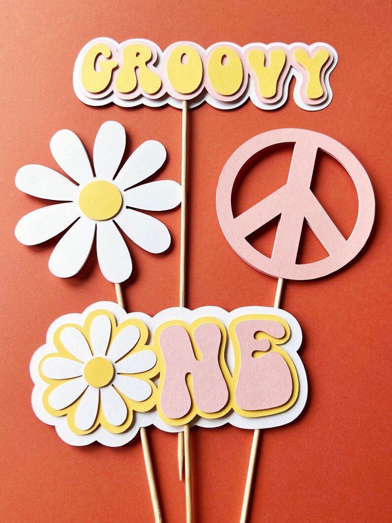 One Groovy Daisy Cake Toppers Daisy Centerpiece Floral Sticks One Groovy Baby Groovy First Birthday Hippie Retro Baby First Birthday Decor image 2