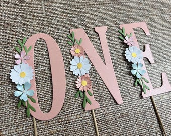 Wildflower ONE Cake Topper Floral Girl 1st Birthday Cake Smash