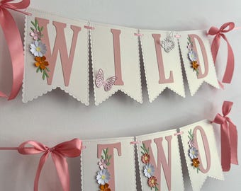 Two Wild Banner Girl, Wildflower 2nd Birthday Decorations, 2 Cake Topper