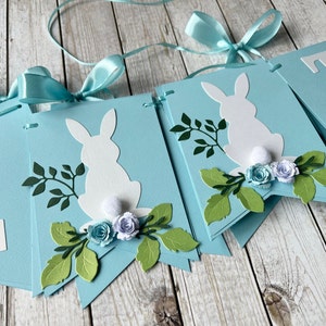 BOY Bunny Baby Shower Banner - Some bunny is on the way banner. Spring baby shower, BLUE baby shower party decorations. Gender reveal party