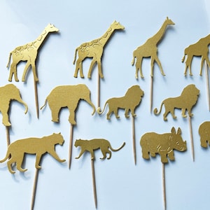 12 Dschungel Safari Cupcake Toppers Dschungel Baby Shower Dekorationen. Safari Geburtstag Party Dekor Dschungel Tier Cupcake Toppers Tropische Blätter 12 Animals only