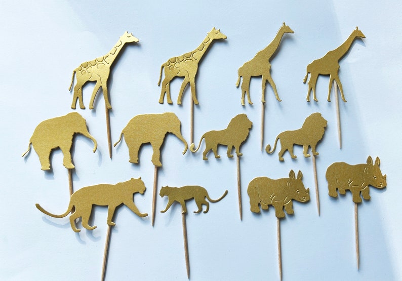 12 Dschungel Safari Cupcake Toppers Dschungel Baby Shower Dekorationen. Safari Geburtstag Party Dekor Dschungel Tier Cupcake Toppers Tropische Blätter 12 Animals only