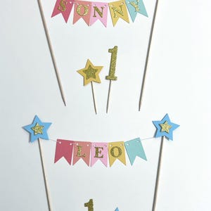 Pastel Rainbow Bunting Cake Topper - First Birthday, Girls Birthday, Boys Birthday, CUSTOM Cake Bunting Personalised Cake Bunting Cake Decor image 7