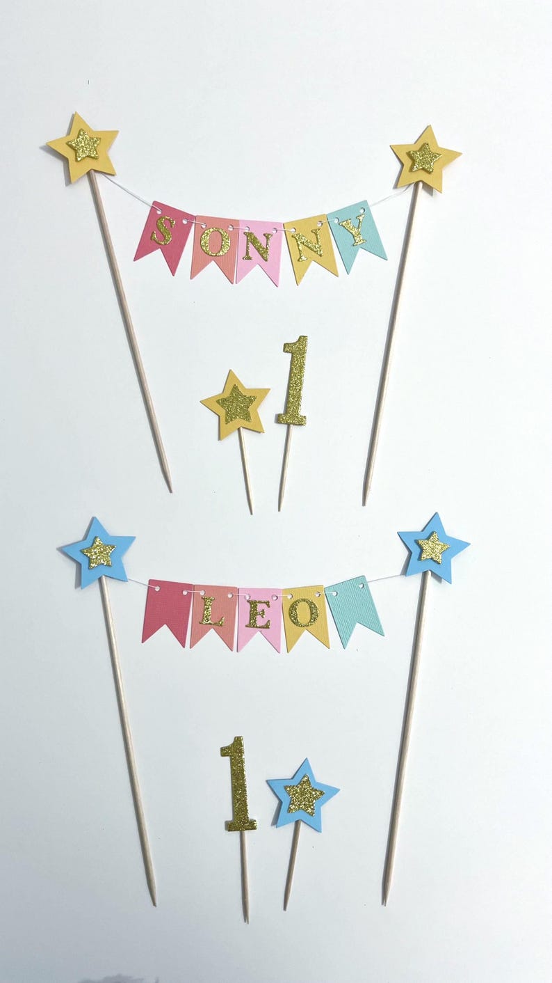 Pastel Rainbow Bunting Cake Topper - First Birthday, Girls Birthday, Boys Birthday, CUSTOM Cake Bunting Personalised Cake Bunting Cake Decor image 7