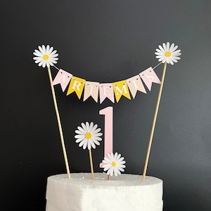 Topper per torta di compleanno Daisy First, Second - Uno, due fantastici topper per torta. Floral Bunnting Woodstock, primo secondo compleanno, topper per torta Groovy