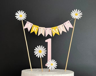 Daisy First, Second Birthday Cake Toppers - One, Two Groovy Cake Toppers. Floral Bunnting Woodstock First Second Birthday Groovy Cake Topper