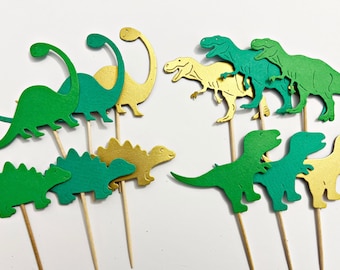 Décorations dinosaures pour baby shower - décorations pour cupcakes dinosaures. Décorations de fête dinosaures. Décorations pour petits gâteaux animaux. Fête prénatale des dinosaures sur le thème des dinosaures
