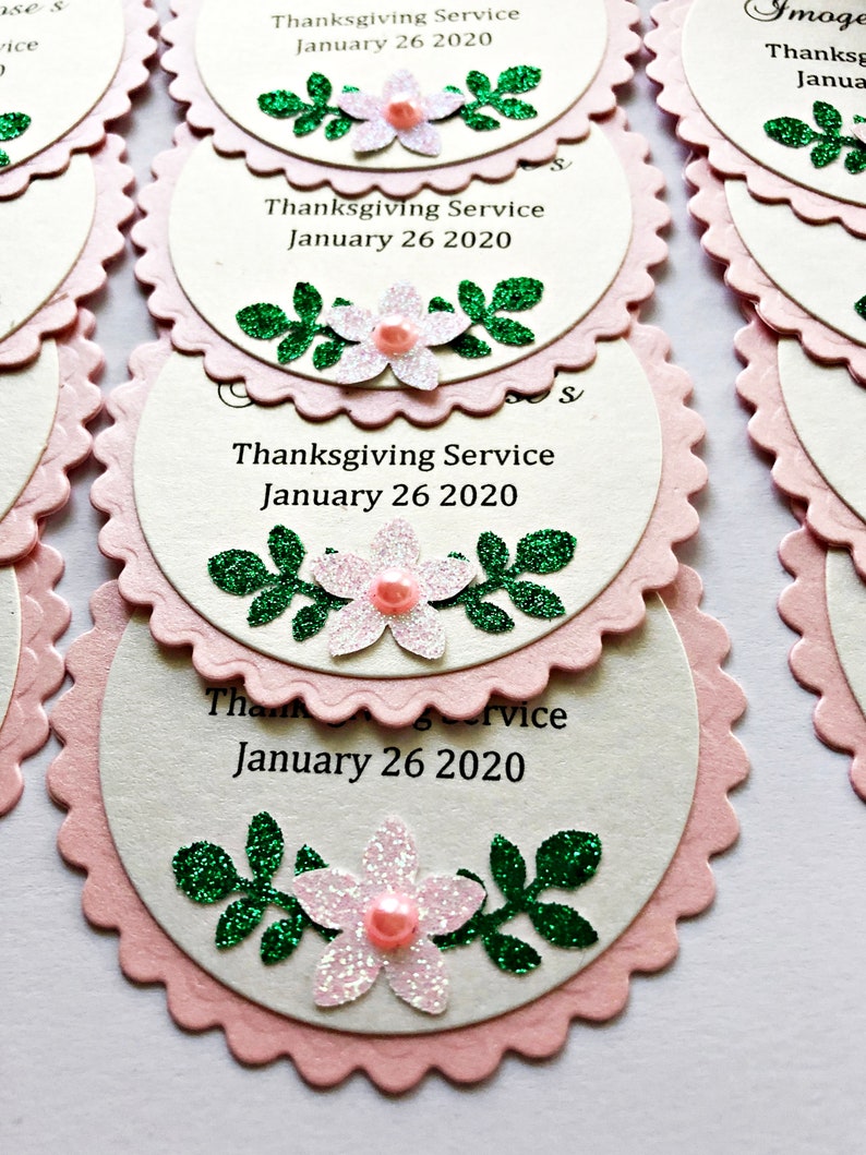 Pink Floral Favor Tags. Flower Baptism Favour Tags, First Communion, Christening Tags, Bridal Shower, Baby Shower Wedding Thank You Tags image 4