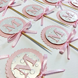 Initial Letter Cupcake Toppers, Baby Shower Cupcake Toppers, Baby Girl Shower Decoration, Initial Letter Party Picks, Girl First Birthday.