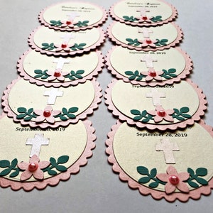 Pink Floral Favor Tags. Flower Baptism Favour Tags, First Communion, Christening Tags, Bridal Shower, Baby Shower Wedding Thank You Tags image 8