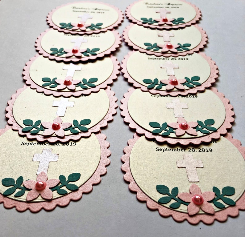 Pink Floral Favor Tags. Flower Baptism Favour Tags, First Communion, Christening Tags, Bridal Shower, Baby Shower Wedding Thank You Tags image 8