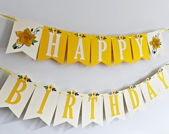 Yellow Flower First Birthday - ANY COLOR Age Floral 1st Birthday Decorations. Wildflower ONE Highchair Banner Monthly Photo Banner ONEderful