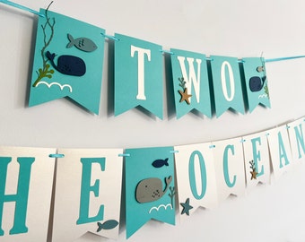 Under the Sea Birthday Banner - TWO the OCEAN. Ocean Theme Birthday, Sea Animals Kids Party, Oneder the Sea, Nautical Kids Birthday Banner