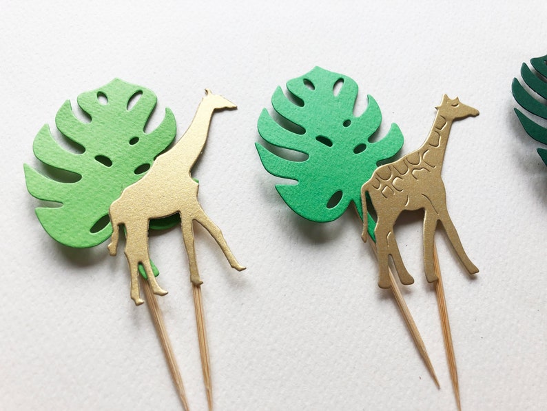 12 Giraffe Baby Shower Cupcake Toppers Boy Baby Shower Decorations Jungle Safari Animals Baby Shower Wild Animals Zoo Birthday Party Decor image 4