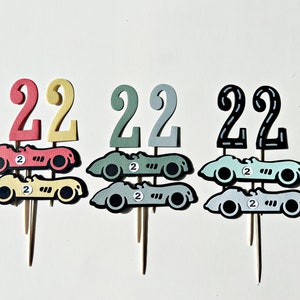 Rennauto-Tortendekoration AUTO-Girlande, Vintage-Rennwagen-Partydekoration, Racing-Thema Geburtstag, rotes Auto, ONE Two Fast Birthday Bild 9