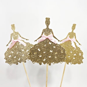 3 centros de mesa de princesas - Decoración para fiestas de princesas. Palillos florales de princesas, adornos de princesas, decoración para fiestas de cumpleaños de princesas, Cenicienta.