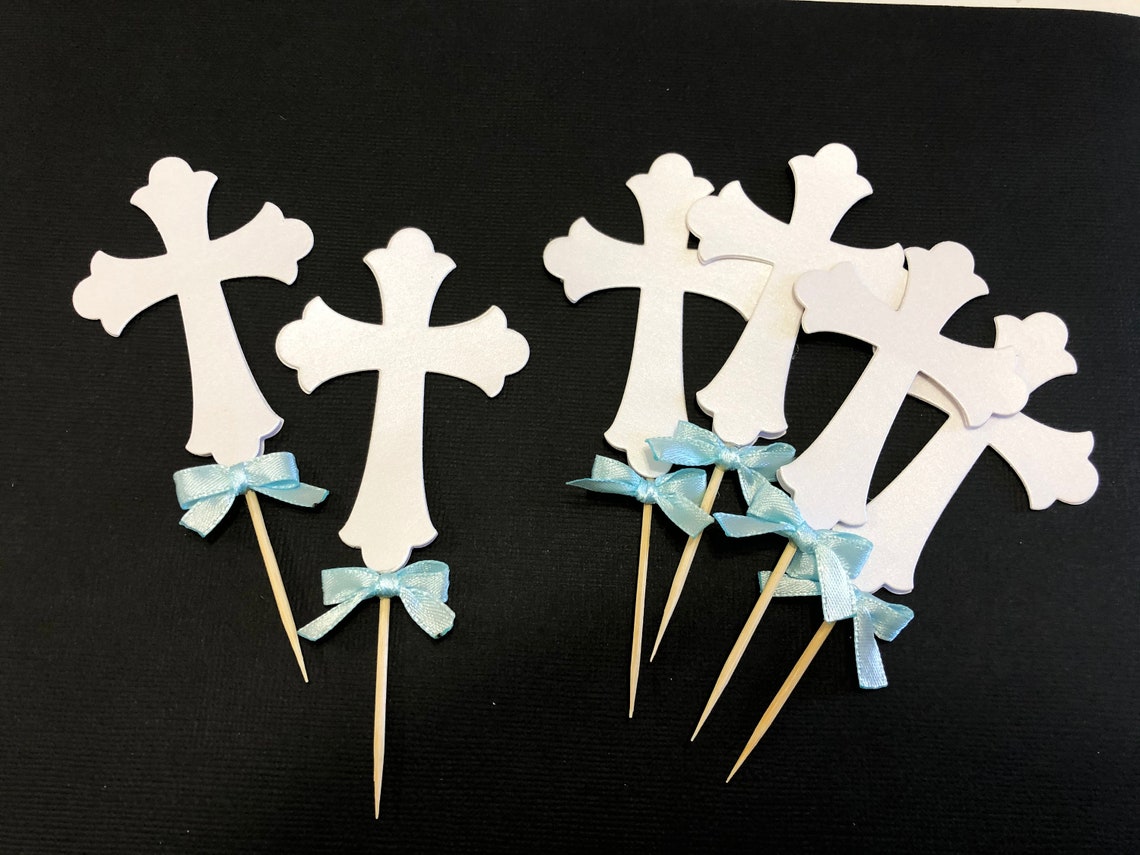 Christening Decorations. Baptism Cross Cupcake Toppers. Etsy