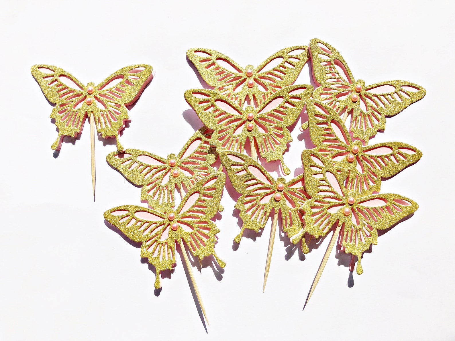 Pink & Gold Butterfly Party Decorations. Butterfly Cupcake Toppers Food