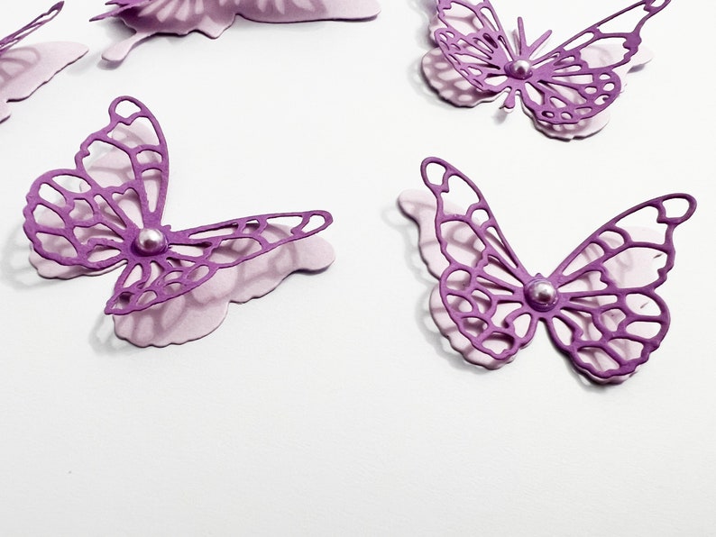 Papillons 3D en or rose 12 pièces Papillons en papier. PETITS papillons découpés. Papier d'art mural Découpes de papillons Anniversaire Nuptiale Baby Shower image 5