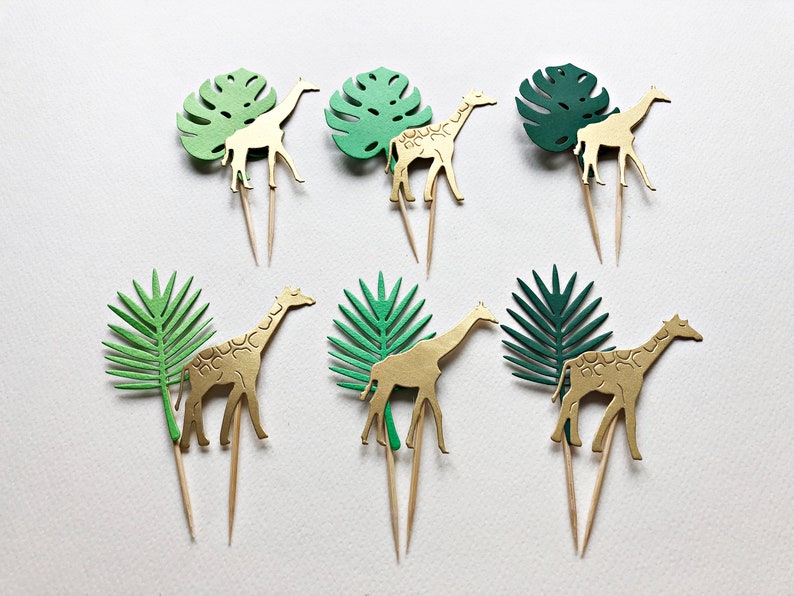 12 Giraffe Baby Shower Cupcake Toppers Boy Baby Shower Decorations Jungle Safari Animals Baby Shower Wild Animals Zoo Birthday Party Decor image 3