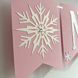 WINTER ONEDERLAND Banner Snowflake Happy Birthday Banner. Girl 1st Birthday Decorations Snowflake Baby Shower Christmas Table Decor Frozen image 3