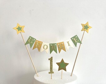 Wild One Cake Topper Safari Jungle | Stars Custom Name Birthday Bunting