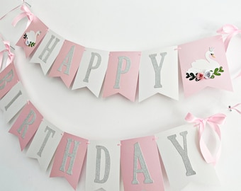 Swan HAPPY BIRTHDAY Banner. Swan Princess Birthday Party Decorations Swan Lake Ballerina Party Swan Themed Birthday Banner Swan Photo Prop