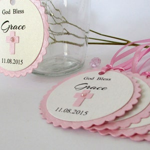 Pink Lilac Baptism Favor Tags Custom Thank you Tags Baptism favors Girl Baptism Tags First Communion Holly Communion Christening Gift Tags image 3