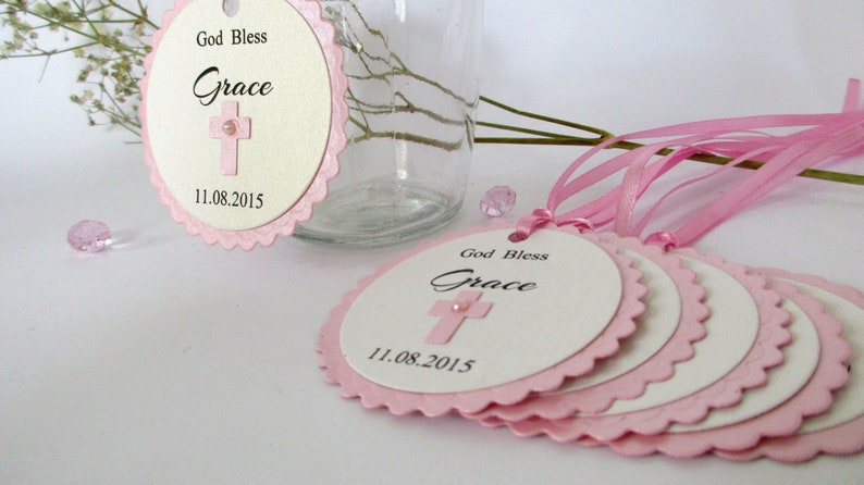 Pink Lilac Baptism Favor Tags Custom Thank you Tags Baptism favors Girl Baptism Tags First Communion Holly Communion Christening Gift Tags image 3