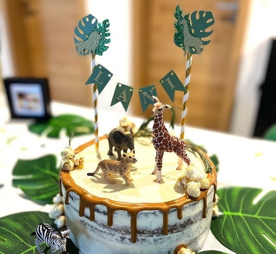 Mignons animaux de compagnie pour faire la fête, décoration de gâteau Safari  avec pompons, décoration de gâteau Wild One, bébé garçon, petite fille,  gâteau safari, -  France