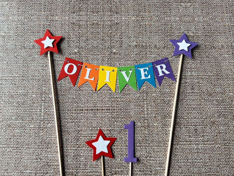 Pastel Rainbow Bunting Cake Topper - First Birthday, Girls Birthday, Boys Birthday, CUSTOM Cake Bunting Personalised Cake Bunting Cake Decor image 6