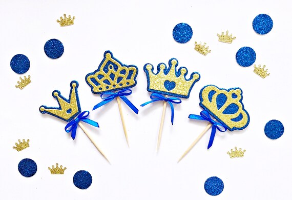 Royal Prince Baby Shower Decorations Crown Cupcake Toppers Etsy