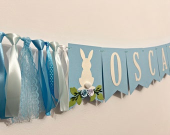 Custom Bunny Name Banner - Bunny Baby Shower Banner. Boy or Girl Bunny Baby Shower. Baby Name Announcement Gender Reveal Some Bunny