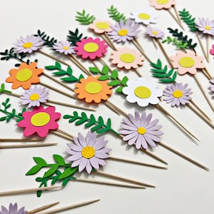 DECORAZIONI PER CUPCAKE A FORMA DI FIORI DI CAMPO - Greenery Floral Foodpicks, Compleanno Wild One, Festa in Giardino Fiorito, Baby Shower per Bambina, Decorazioni Floreali per Addio al Nubilato