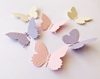 12 Pcs. Embossed Butterflies - 3D PAPER Butterflies. Butterfly Baby, Bridal Shower. Butterfly Nursery Wall Decor. Butterfly Party Photo Prop