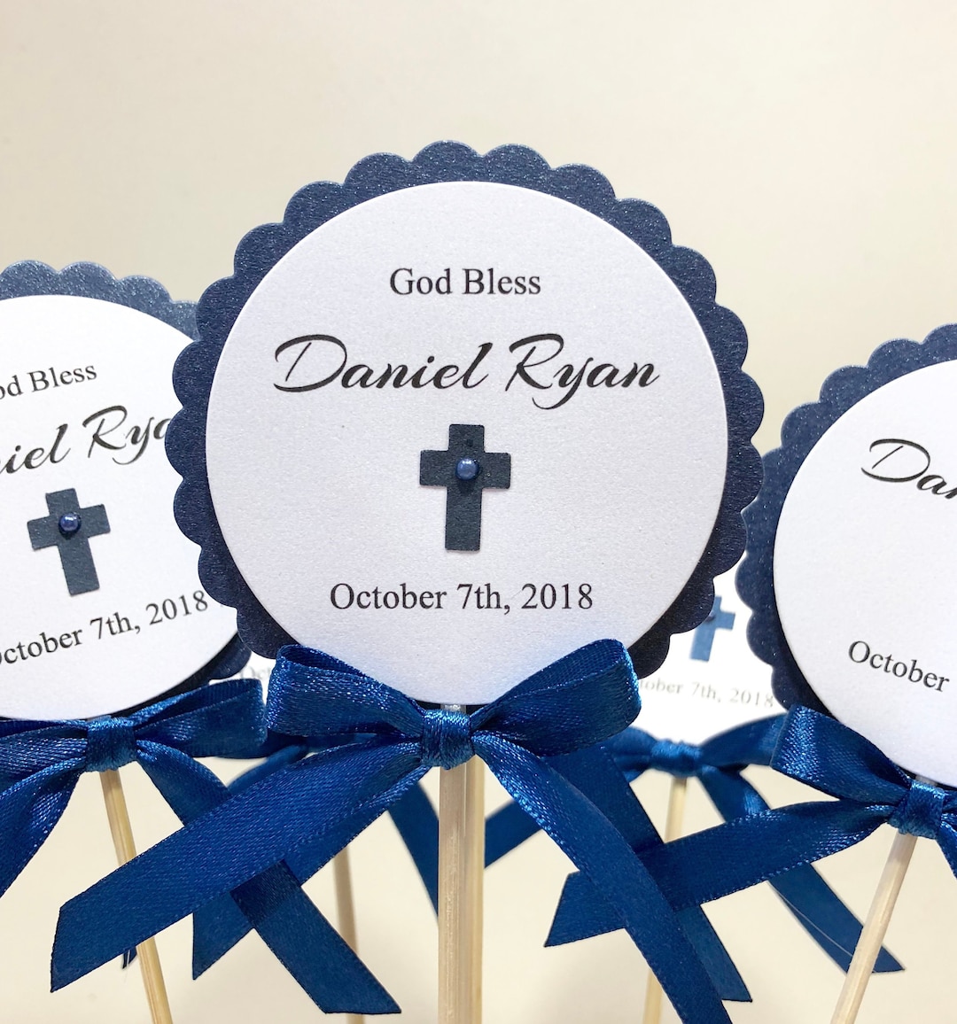 Navy Blue Baptism Centerpieces. First Holy Communion. Christening BOY