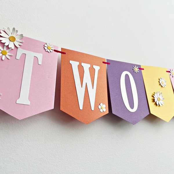 Two Groovy Birthday Banner -  Daisy Two Banner, Daisy Second Birthday Banner, Retro Second Birthday Banner, Two Groovy, Hippie, 70s, Daisies