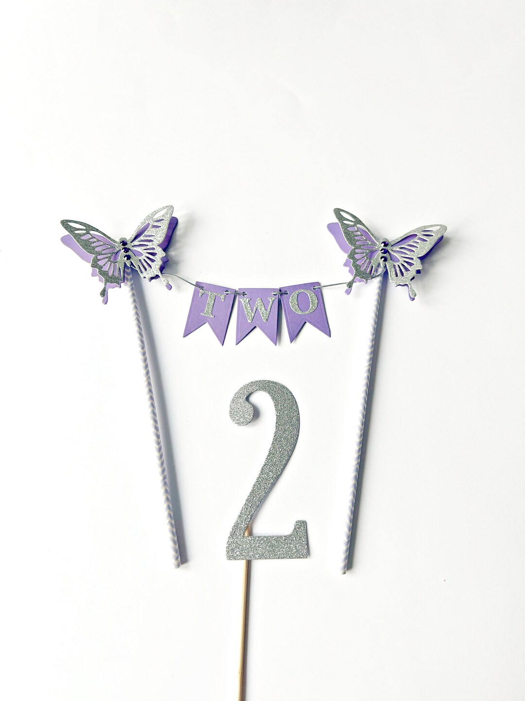 Purple Butterfly Cake Topper Girl Second Birthday Cake Bunting Topper