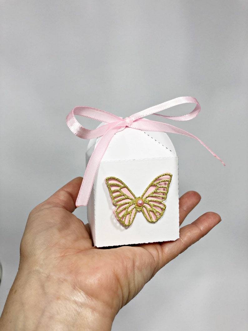 Butterfly Baby Shower Favor Box Pink & Gold Butterfly Favor Box. Butterfly Party Favors. Butterfly Candy Boxes Butterfly Birthday Gift Box image 1