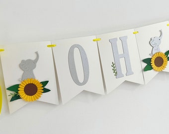 Sunflower & Elephant Baby Shower Decorations - Elephant Oh Baby Banner. Elephant Baby Shower Banner. Welcome Baby Banner. Girl Baby Shower