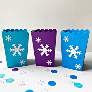 Frozen Birthday Party Favor Boxes Snowflake MINI Popcorn Box. Winter Birthday Box Snowflake Party Favors Xmas Christmas Winter Baby Shower image 2
