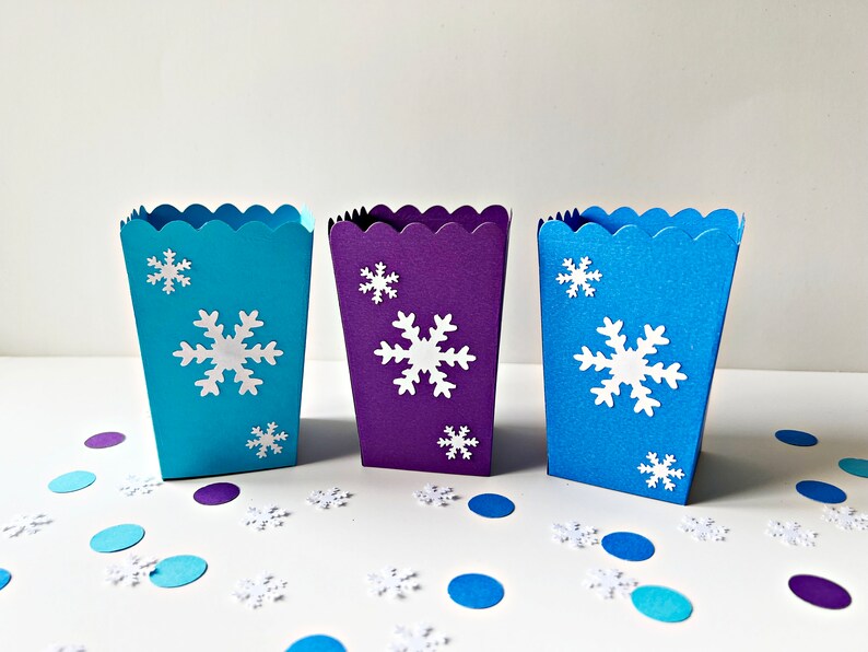 Frozen Birthday Party Favor Boxes Snowflake MINI Popcorn Box. Winter Birthday Box Snowflake Party Favors Xmas Christmas Winter Baby Shower image 2