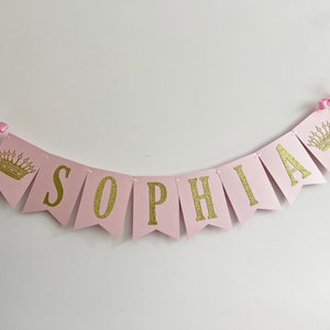 Princess NAME Banner Princess CROWN Banner. Personalized Name Banner Girl 1 st Birthday Pink Gold Birthday Party Decorations. Baby Shower image 5