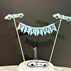 Race Car Party Decorations - Car Cake Topper Vintage CAR Cake Bunting Racing Theme Birthday Red Car Cupcake Toppers ONE TWO Fast Birthday