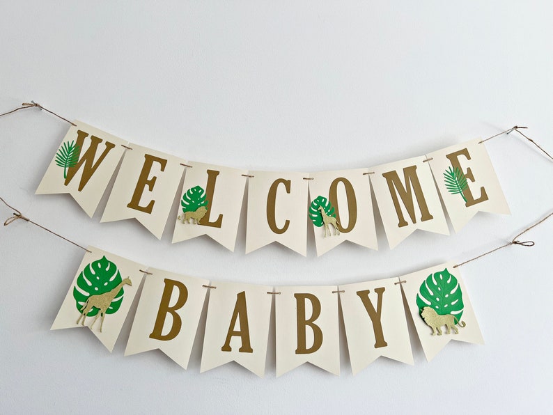 Safari Baby Shower Banner Safari Themed Baby Shower Bunting. Jungle Animals Flag Banner. Boy, Girl Safari Name Banner. Lion King Theme image 5